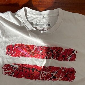 White Graphic T-Shirt with Red Brushstroke Print